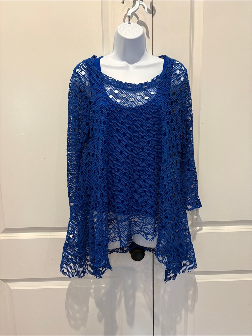 Women's Blue Crochet Overlay Blouse